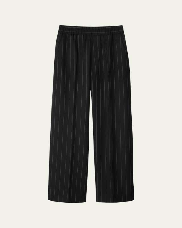 Pinstripe Elastic Waist Straight Wool Pants